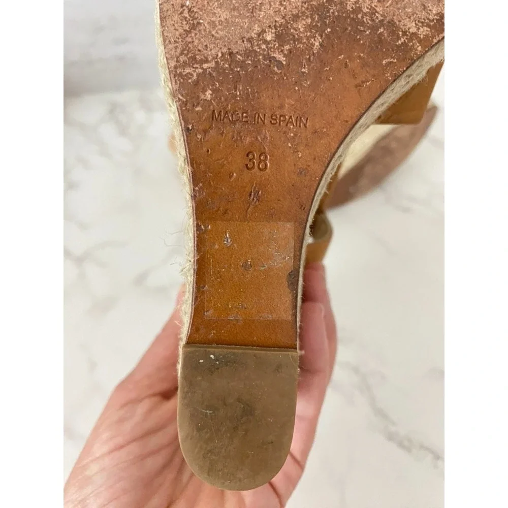 Paloma Barceló Sandals Espadrilles Sz 38/7.5 Tan Leather Wedge Platform Dressy